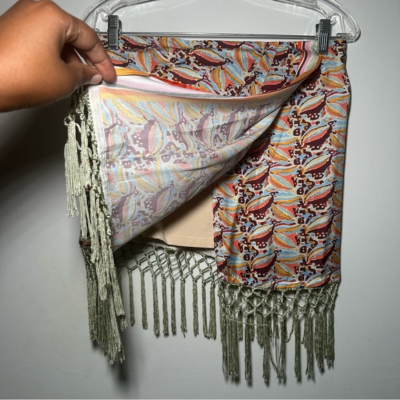 Anthropologie Colorful Tropical Beach Fringe Resortwear Mini Skirt Size M - Picture 6 of 15